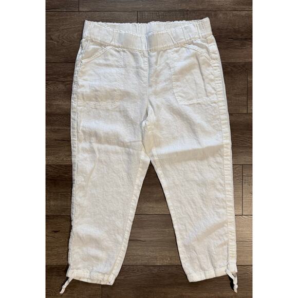J. Jill PureJill 100% Linen‎ White Wide Leg Pull On Pants Size Large - Picture 1 of 5